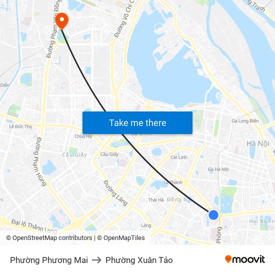 Phường Phương Mai to Phường Xuân Tảo map