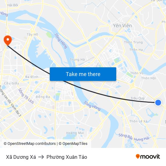 Xã Dương Xá to Phường Xuân Tảo map