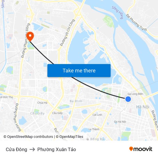 Cửa Đông to Phường Xuân Tảo map