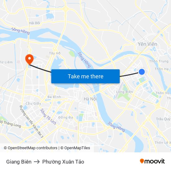 Giang Biên to Phường Xuân Tảo map