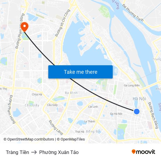 Tràng Tiền to Phường Xuân Tảo map