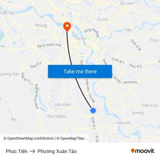 Phúc Tiến to Phường Xuân Tảo map