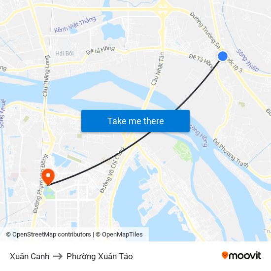 Xuân Canh to Phường Xuân Tảo map