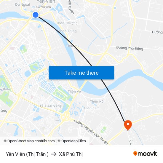 Yên Viên (Thị Trấn ) to Xã Phú Thị map