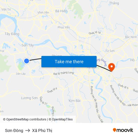 Sơn Đông to Xã Phú Thị map