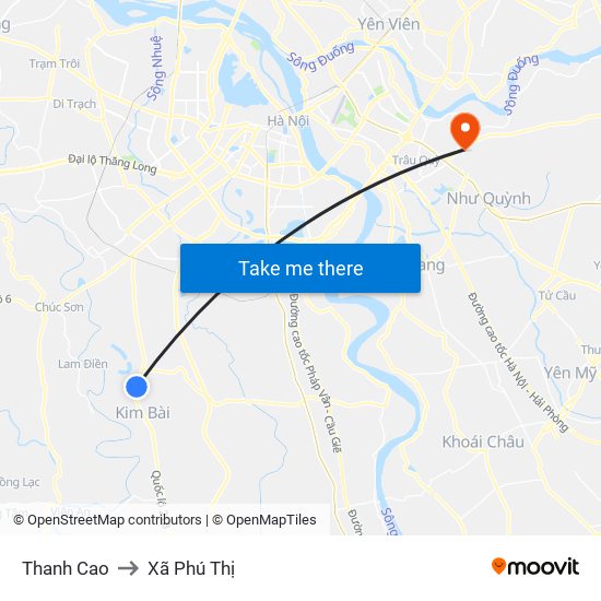 Thanh Cao to Xã Phú Thị map