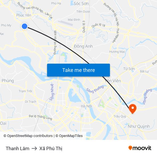 Thanh Lâm to Xã Phú Thị map