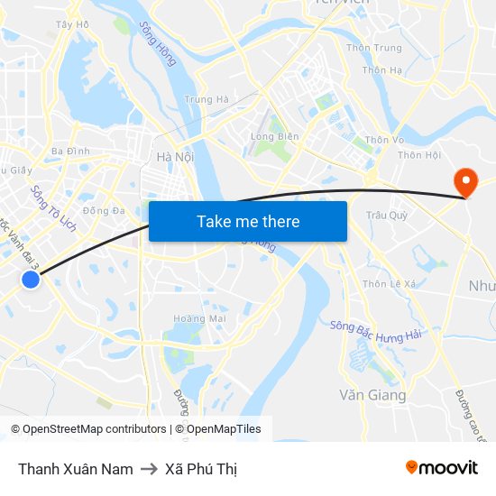 Thanh Xuân Nam to Xã Phú Thị map