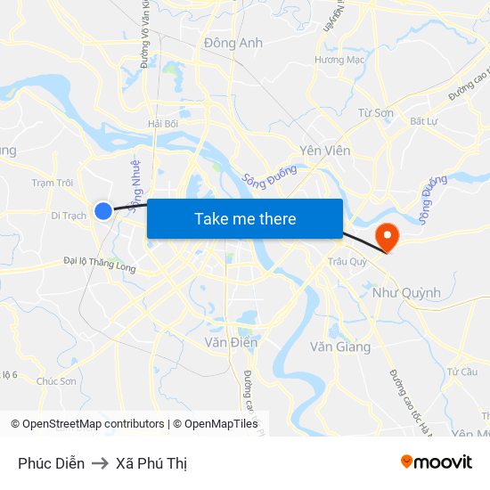 Phúc Diễn to Xã Phú Thị map