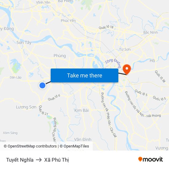 Tuyết Nghĩa to Xã Phú Thị map