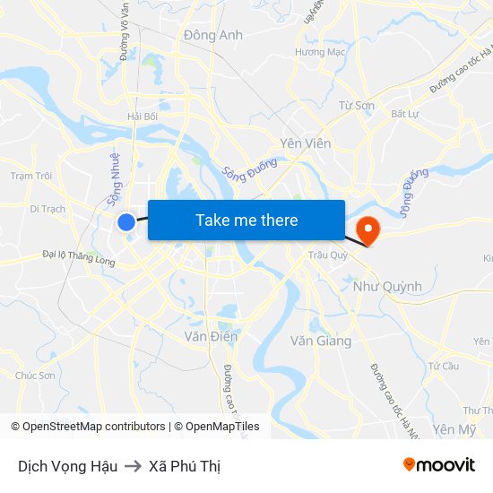 Dịch Vọng Hậu to Xã Phú Thị map