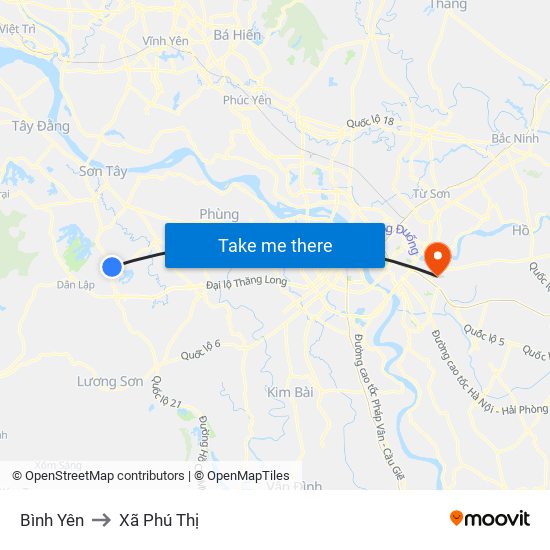 Bình Yên to Xã Phú Thị map