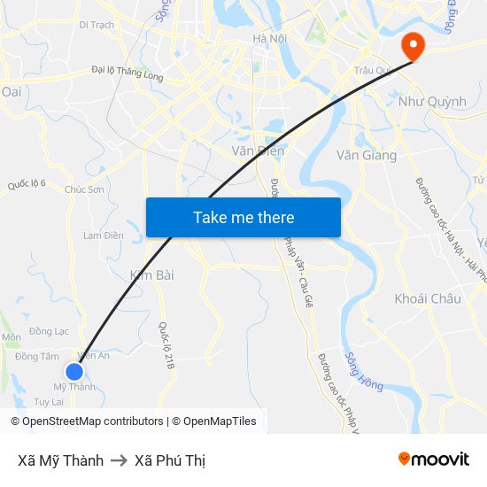 Xã Mỹ Thành to Xã Phú Thị map