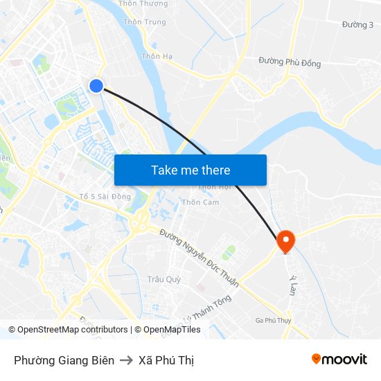 Phường Giang Biên to Xã Phú Thị map