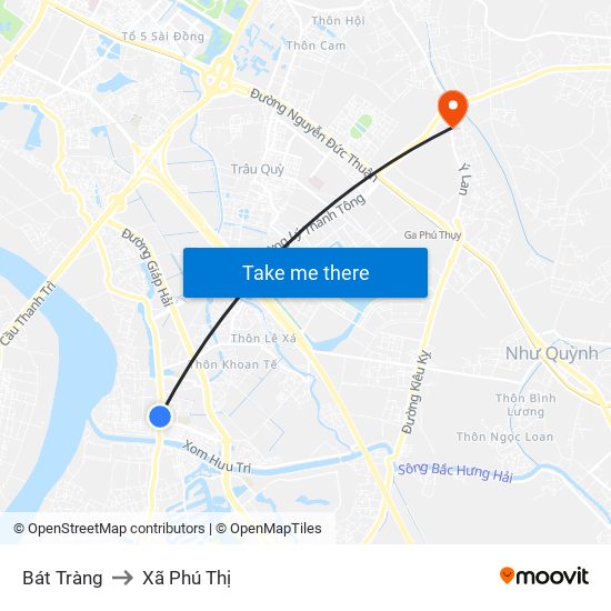 Bát Tràng to Xã Phú Thị map