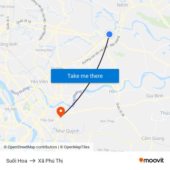 Suối Hoa to Xã Phú Thị map