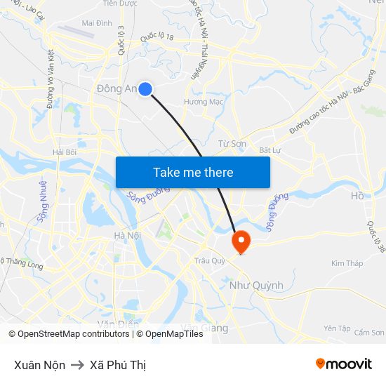 Xuân Nộn to Xã Phú Thị map