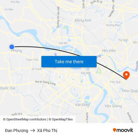 Đan Phượng to Xã Phú Thị map