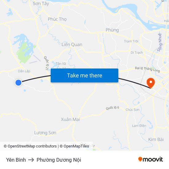 Yên Bình to Phường Dương Nội map