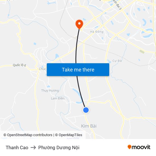 Thanh Cao to Phường Dương Nội map