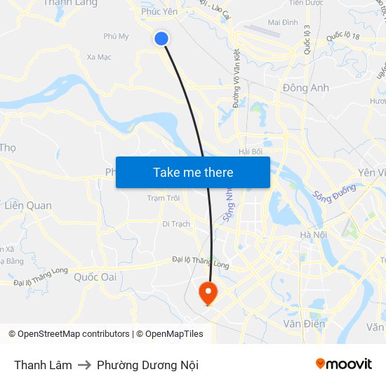 Thanh Lâm to Phường Dương Nội map