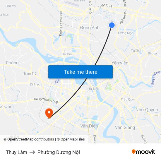Thuỵ Lâm to Phường Dương Nội map