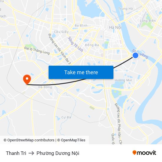 Thanh Trì to Phường Dương Nội map