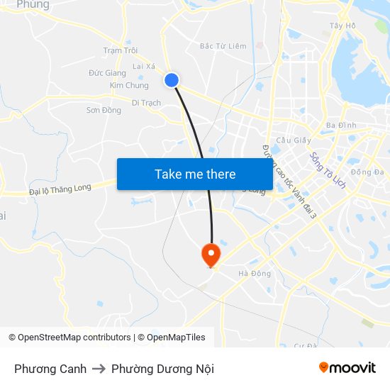Phương Canh to Phường Dương Nội map
