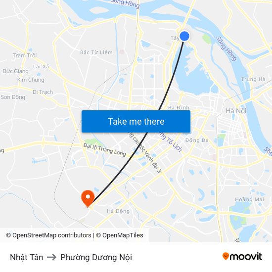 Nhật Tân to Phường Dương Nội map