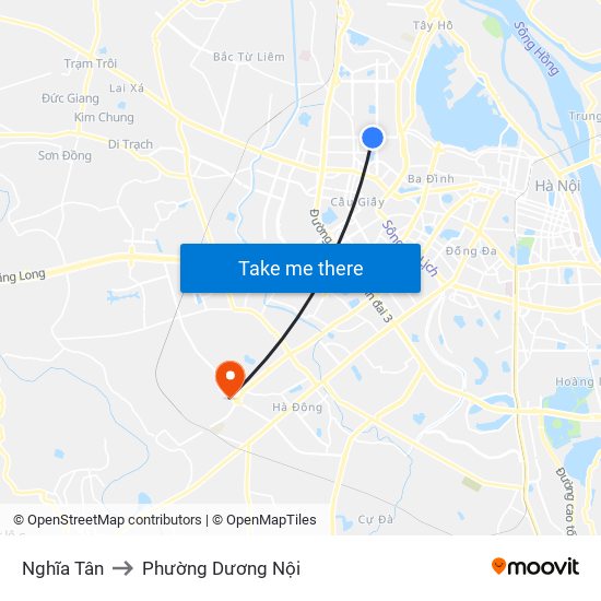 Nghĩa Tân to Phường Dương Nội map