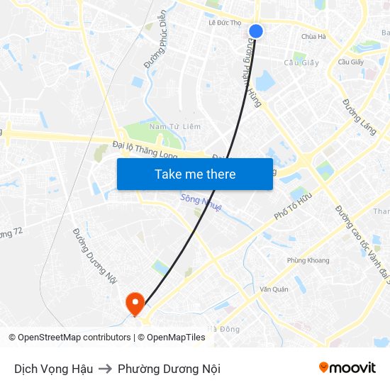 Dịch Vọng Hậu to Phường Dương Nội map