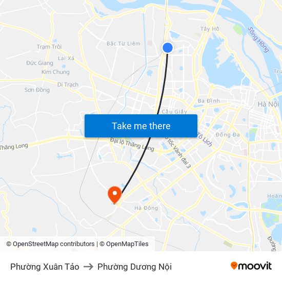 Phường Xuân Tảo to Phường Dương Nội map