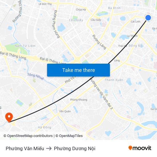 Phường Văn Miếu to Phường Dương Nội map