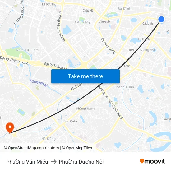 Phường Văn Miếu to Phường Dương Nội map