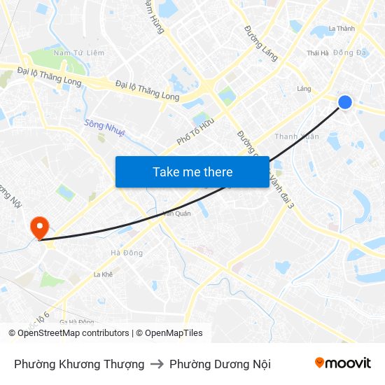 Phường Khương Thượng to Phường Dương Nội map