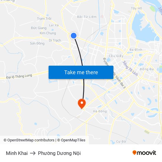 Minh Khai to Phường Dương Nội map