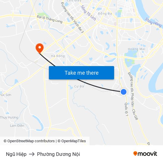 Ngũ Hiệp to Phường Dương Nội map