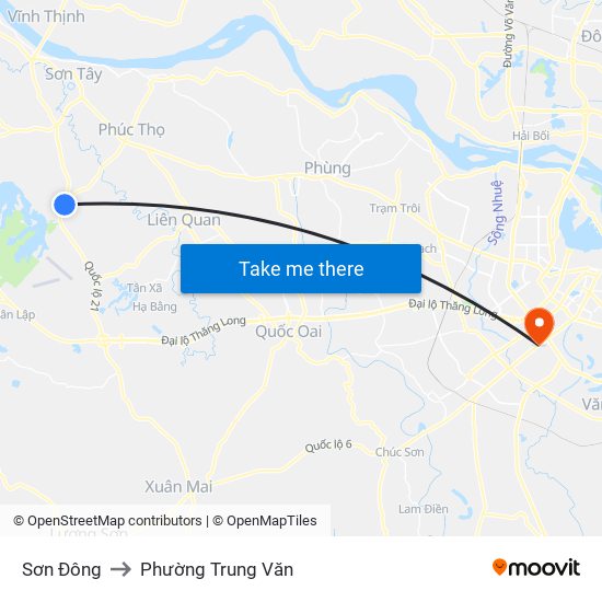 Sơn Đông to Phường Trung Văn map