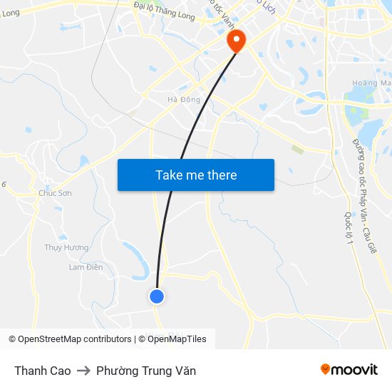 Thanh Cao to Phường Trung Văn map