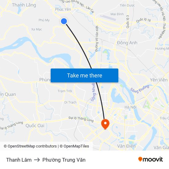 Thanh Lâm to Phường Trung Văn map