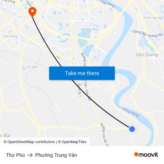 Thư Phú to Phường Trung Văn map