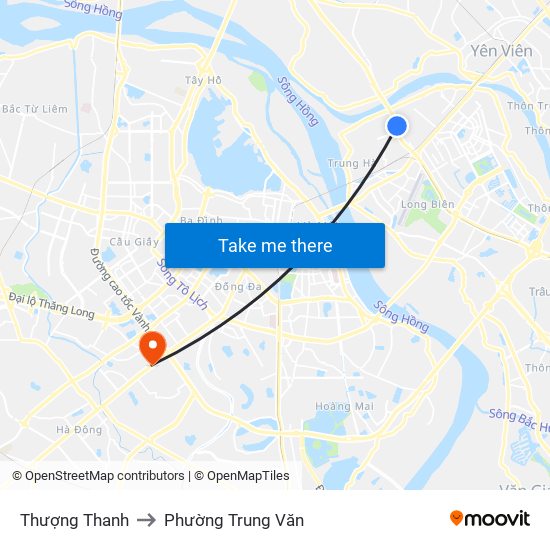 Thượng Thanh to Phường Trung Văn map
