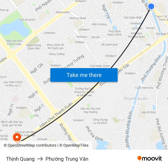 Thịnh Quang to Phường Trung Văn map