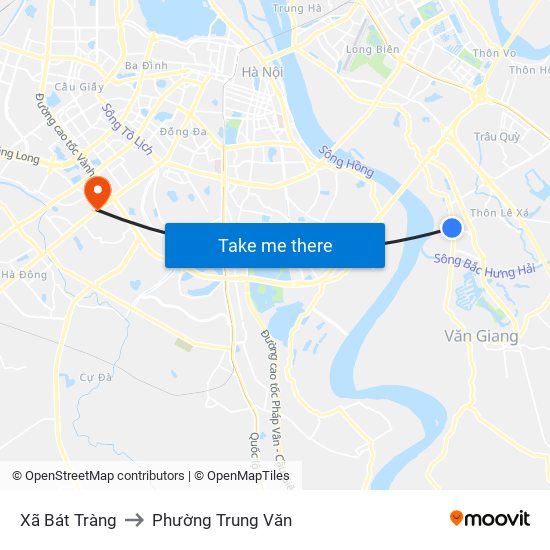 Xã Bát Tràng to Phường Trung Văn map