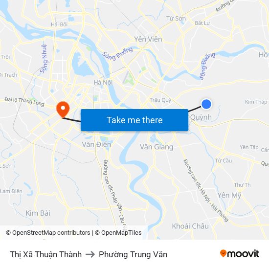 Thị Xã Thuận Thành to Phường Trung Văn map
