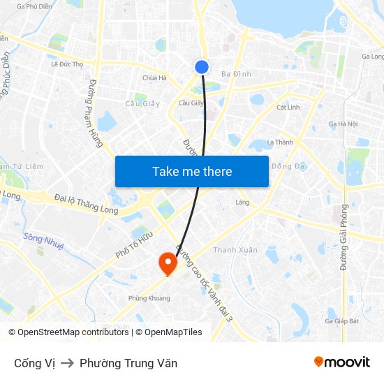 Cống Vị to Phường Trung Văn map