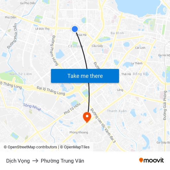 Dịch Vọng to Phường Trung Văn map