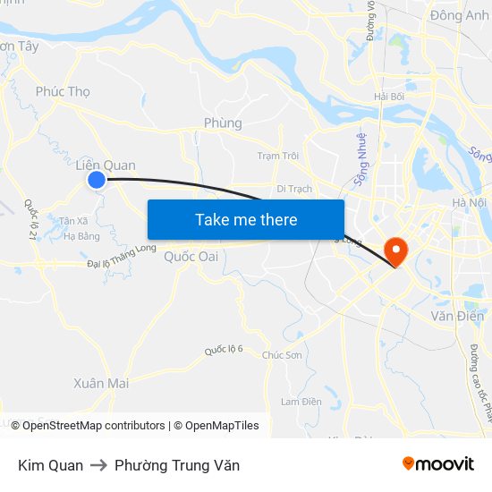 Kim Quan to Phường Trung Văn map