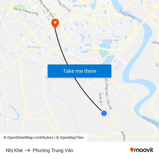 Nhị Khê to Phường Trung Văn map