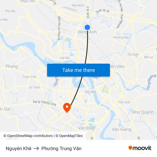 Nguyên Khê to Phường Trung Văn map